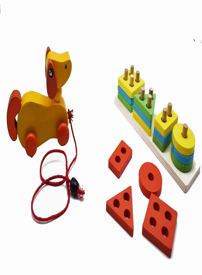 justhandmade Just Handmade Wooden Four Angle Geometric Shapes| Dog Pull Along Toy for Kids,Colours May Vary(Combo of 2) - Image 2